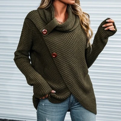 Women's Buttoned Turtleneck Wrap Sweater - Cupshe 3 Women's Buttoned Turtleneck Wrap Sweater - Cupshe - Image 3