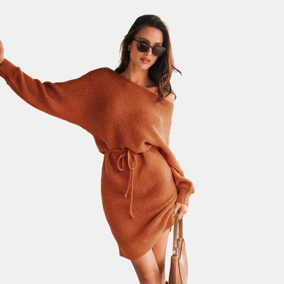 Women's One Shoulder Drawstring Mini Sweater Dress - Cupshe 6 Women's One Shoulder Drawstring Mini Sweater Dress - Cupshe - Image 6