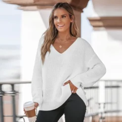 Women's Classic Cozy Rib V-Neck Sweater - Cupshe