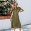 Women's Olive Green Button-Down Maxi Shirt Dress - Cupshe