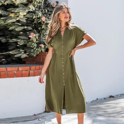 Women's Olive Green Button-Down Maxi Shirt Dress - Cupshe 1 Women's Olive Green Button-Down Maxi Shirt Dress - Cupshe