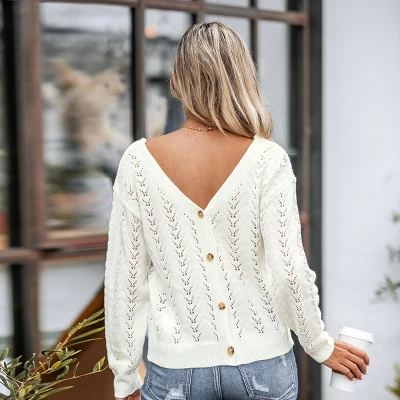 Women's Cutout Crochet V-Neck Sweater - Cupshe 3 Women's Cutout Crochet V-Neck Sweater - Cupshe - Image 3