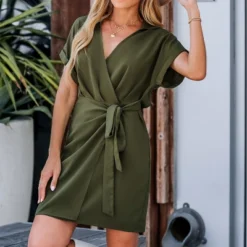 Women's Belted Short Sleeve Wrap Dress - Cupshe -BLAZER GUEST 02266079 c464 4644 b59b d7cc0d40976e