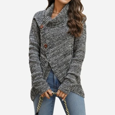 Women's Buttoned Turtleneck Wrap Sweater - Cupshe 5 Women's Buttoned Turtleneck Wrap Sweater - Cupshe - Image 5
