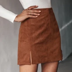 Women's Faux Suede Side Split Mini Skirt - Cupshe - Brown -BLAZER GUEST 03a1f4b7 838d 4dfe b12b aec76288fc3b