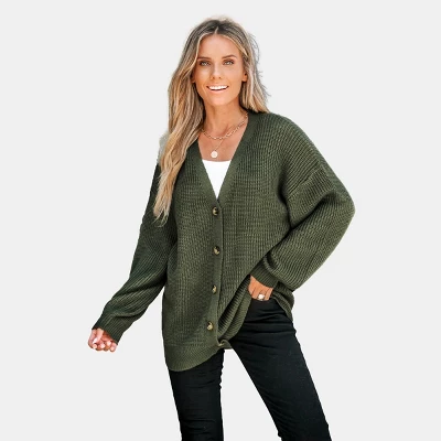 Women's Forest Green V-Neck Buttoned Cardigan - Cupshe 1 Women's Forest Green V-Neck Buttoned Cardigan - Cupshe