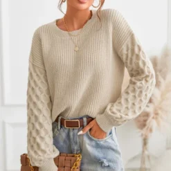Women's Long Sleeve Honeycomb Knit Pullover Sweater - Cupshe -BLAZER GUEST 05895631 96c5 4822 b5a1 f7d732e4bd19