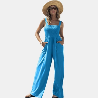Women's Straight Neck Wide Straps Smocked Wide Leg Jumpsuit - Cupshe 6 Women's Straight Neck Wide Straps Smocked Wide Leg Jumpsuit - Cupshe - Image 6