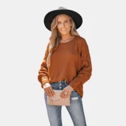 Women's Pumpkin Spice Textured Knit Sweater - Cupshe -BLAZER GUEST 073ad03e 7f4a 42e7 9126 667933087067