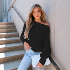 Women's Onyx Crochet One-Shoulder Sweater - Cupshe -BLAZER GUEST 08a040dc 61f2 448a a6e0 6ebfac9d6788