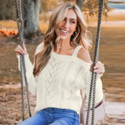 Women's Cutout Cable Knit One-Shoulder Sweater - Cupshe 10 Women's Cutout Cable Knit One-Shoulder Sweater - Cupshe -BLAZER GUEST 0911a758 ae0b 4372 ae99 31f3c8041706