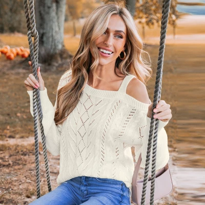 Women's Cutout Cable Knit One-Shoulder Sweater - Cupshe 3 Women's Cutout Cable Knit One-Shoulder Sweater - Cupshe - Image 3