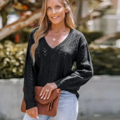 Women's Pointelle Knit V-Neck Sweater - Cupshe -BLAZER GUEST 095753e0 88c8 4f56 9c0c 87256b1b6629