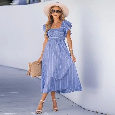 Women's Pinstriped Smocked Midi Dress - Cupshe 1 Women's Pinstriped Smocked Midi Dress - Cupshe