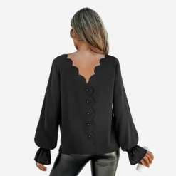 Women's Scalloped V-Cut Back Black Top - Cupshe -BLAZER GUEST 09f84ce7 eda3 4c81 b811 a178c23d692f