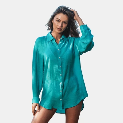 Women's Seafoam Long Sleeve Cover-Up Shirt - Cupshe 6 Women's Seafoam Long Sleeve Cover-Up Shirt - Cupshe - Image 6