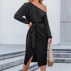Women's Elegant Satin One-Shoulder Wrap Midi Dress - Cupshe -BLAZER GUEST 0a812ef5 8093 4af6 9654 b0a78fed2e64