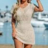 Women's Crochet Knit Cutout V-Neck Cover-Up Mini Dress - Cupshe