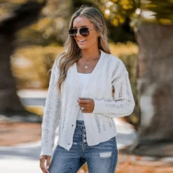 Women's Cable Knit Button-Front Cardigan - Cupshe -BLAZER GUEST 0e5972cf 3303 43f7 8b35 0dbc297e8aa1