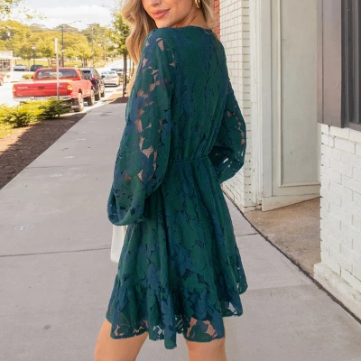 Women's Floral Lace Peasant Sleeve Mini Dress - Cupshe 3 Women's Floral Lace Peasant Sleeve Mini Dress - Cupshe - Image 3