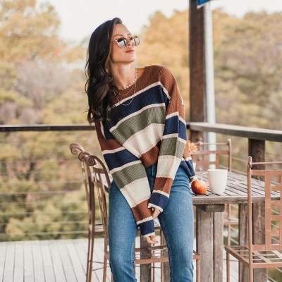 Women's Striped Drop Shoulder Sweater - Cupshe 3 Women's Striped Drop Shoulder Sweater - Cupshe - Image 3