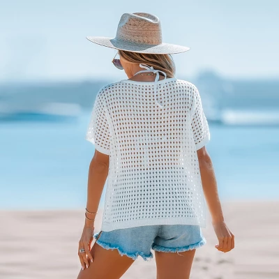 Women's Crochet V-Neck Cover-Up Top - Cupshe 3 Women's Crochet V-Neck Cover-Up Top - Cupshe - Image 3