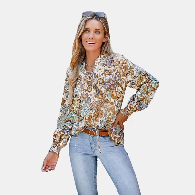 Women's Paisley Print Lace-Up Front Top - Cupshe 7 Women's Paisley Print Lace-Up Front Top - Cupshe - Image 7