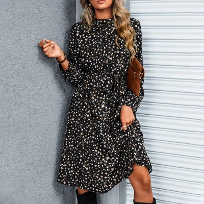 Women's Long Sleeve Speckled Print A Line Midi Dress - Cupshe -Black 1 Women's Long Sleeve Speckled Print A Line Midi Dress - Cupshe -Black