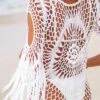 Women's Floral Crochet With Fringe Trim Cover Up Above Knee Length Beachwear- Cupshe