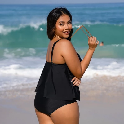 Women's V Neck Wrapped Plus Size Tankini Set - Cupshe 3 Women's V Neck Wrapped Plus Size Tankini Set - Cupshe - Image 3