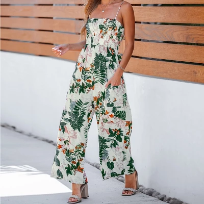 Women's Tropical Smocked Cami Jumpsuit - Cupshe 2 Women's Tropical Smocked Cami Jumpsuit - Cupshe - Image 2