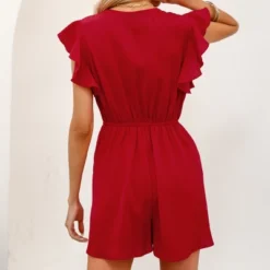 Women's Ruffled Drawstring Buttons Romper -Cupshe