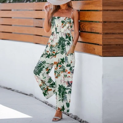Women's Tropical Smocked Cami Jumpsuit - Cupshe 3 Women's Tropical Smocked Cami Jumpsuit - Cupshe - Image 3