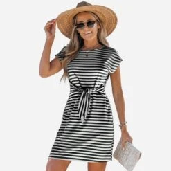 Women's Striped Knotted Belt Mini Dress - Cupshe -BLAZER GUEST 19b35440 aabd 4f92 bb0e b2ccace1cb76