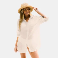 Women's White Semi-Sheer Shirt Cover Up -Cupshe -BLAZER GUEST 1adef23f 557d 4fbb b0d8 eb2fd9b5c215