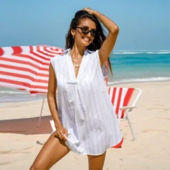 Women's Striped Split Neck Cover-Up Dress - Cupshe -BLAZER GUEST 1bd05a8c bd0c 4065 8835 4967acda452f