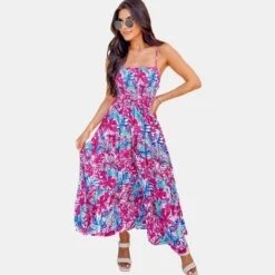 Women's Tropical Floral Smocked Cami Maxi Dress - Cupshe