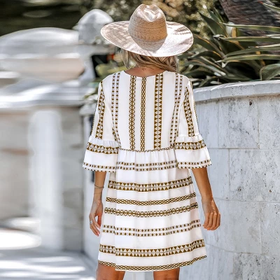 Women's Geo Print V-Neck Long Sleeve Mini Dress - Cupshe 3 Women's Geo Print V-Neck Long Sleeve Mini Dress - Cupshe - Image 3