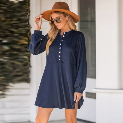 Women's Navy Blue Half-Placket Mini Dress - Cupshe 3 Women's Navy Blue Half-Placket Mini Dress - Cupshe - Image 3
