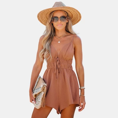 Women's Drawstring Tie Front Romper - Cupshe 5 Women's Drawstring Tie Front Romper - Cupshe - Image 5
