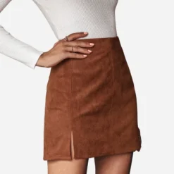 Women's Faux Suede Side Split Mini Skirt - Cupshe - Brown -BLAZER GUEST 1daf6f73 4502 4950 8bde 00343248812f