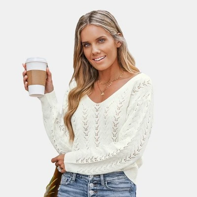 Women's Cutout Crochet V-Neck Sweater - Cupshe 5 Women's Cutout Crochet V-Neck Sweater - Cupshe - Image 5