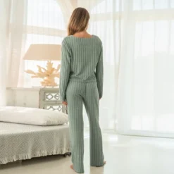 Women's Ribbed Knit Long Sleeve Top & Pants Pajama Set - Cupshe -BLAZER GUEST 1f57e728 65ed 4739 9b8f 0830c3f7e46f