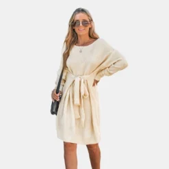 Women's Belted Cream Mini Sweater Dress - Cupshe -BLAZER GUEST 21156bf1 f82c 453d b7c4 fd29e9442b3f