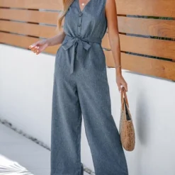 Women's Belted V-Neck Buttoned Jumpsuit - Cupshe -BLAZER GUEST 2160fe49 4108 4c14 8fc3 88341480448c