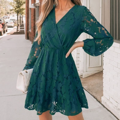 Women's Floral Lace Peasant Sleeve Mini Dress - Cupshe 2 Women's Floral Lace Peasant Sleeve Mini Dress - Cupshe - Image 2