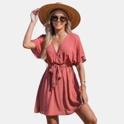 Women's V-neck Belted Short Sleeve Mini Wrap Dress - Cupshe -BLAZER GUEST 2230d016 d38d 4415 9787 a3ff68f3ffea
