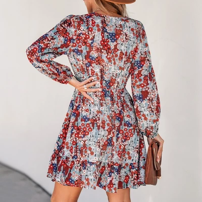 Women's Floral Print Peasant Sleeve A-line Mini Dress - Cupshe 2 Women's Floral Print Peasant Sleeve A-line Mini Dress - Cupshe - Image 2