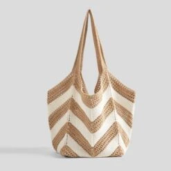 Women's Beach Striped Beige Tote Bag - Cupshe