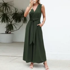 Women's Green V-Neck Wide Leg Jumpsuit With Waist Tie - Cupshe 14 Women's Green V-Neck Wide Leg Jumpsuit With Waist Tie - Cupshe -BLAZER GUEST 2551a13e e276 407b b3d8 a8e565f71a27
